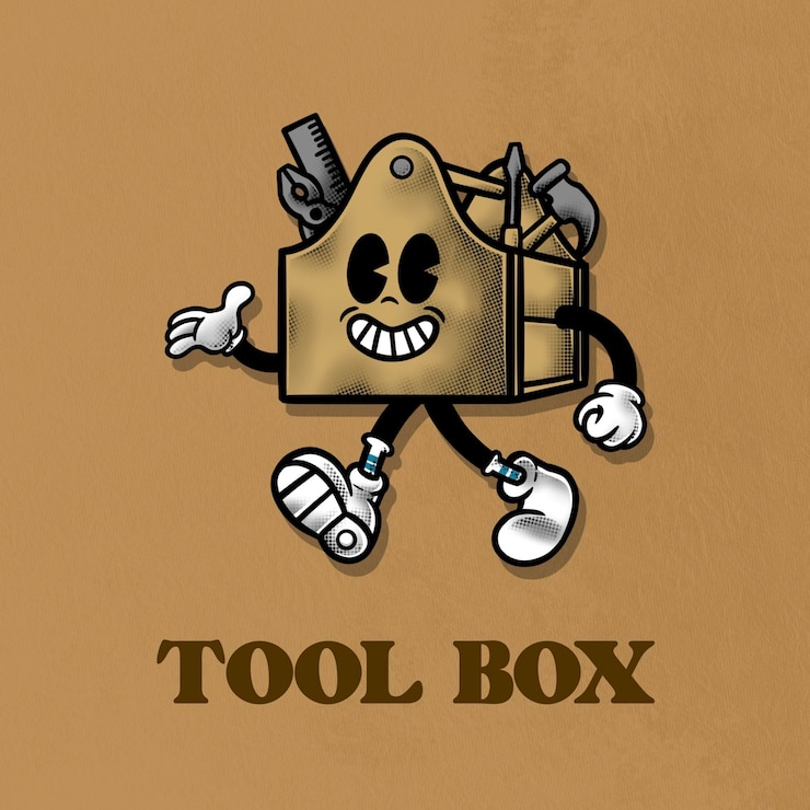 PSD vintage retro tool box mascot character