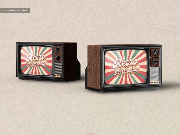 PSD vintage retro tv mockup on table