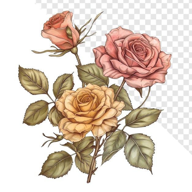 PSD vintage roses frame tattoo kompozycja wyizolowana na whitepsd