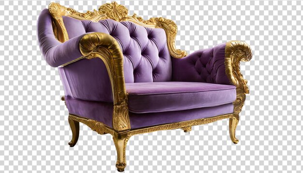 Vintage royal purple armchair isolated on transparent background