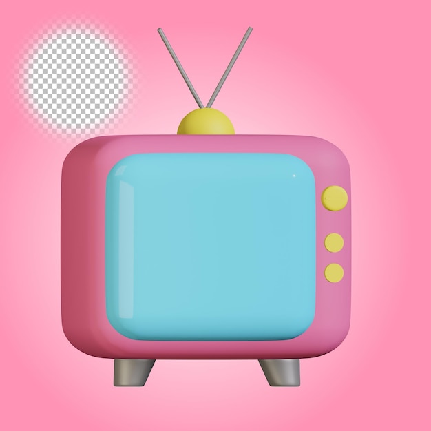 Vintage roze televisie schattig 3d render alpha background