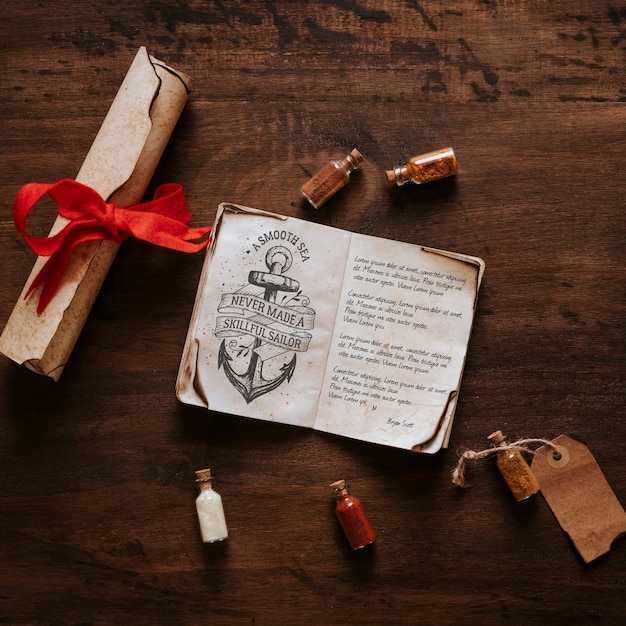 PSD vintage sailing concept with book