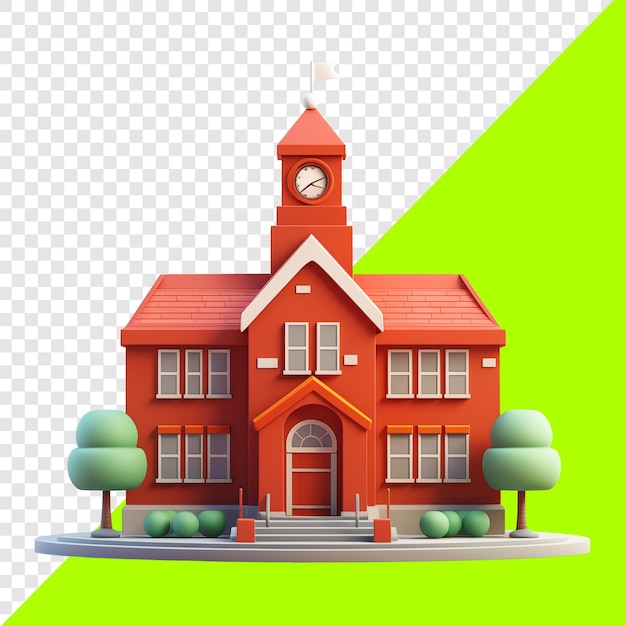 PSD vintage school building with trees 3d design suitable for design elements