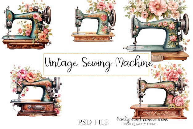 PSD vintage sewing machine clipart