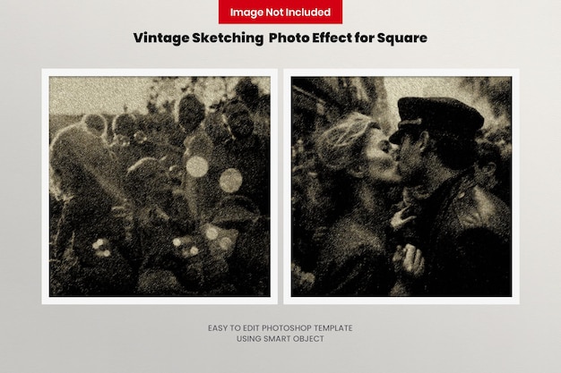 PSD vintage sketching photo effect for square