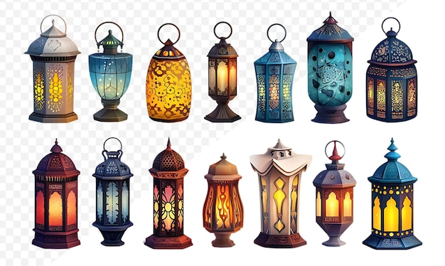 PSD vintage style arabic lantern collection islamic old lamp isolated on transparent png