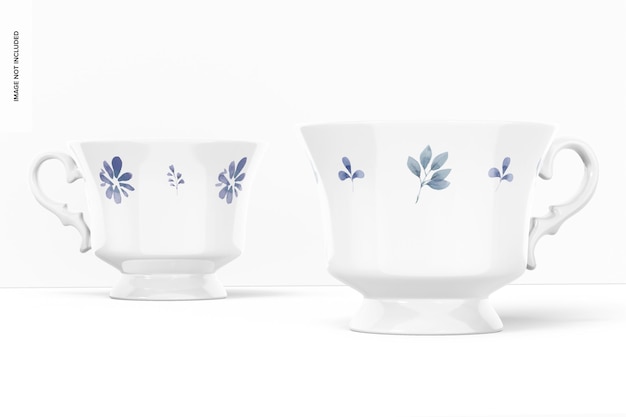 PSD vintage tea cups mockup