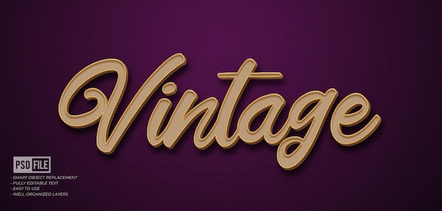 Vintage tekst bewerkbaar lettertype-effect in 3d-stijl