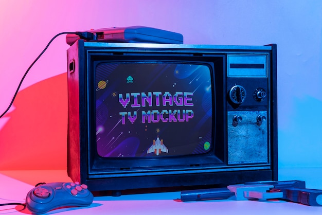 PSD vintage televisie mockup-ontwerp