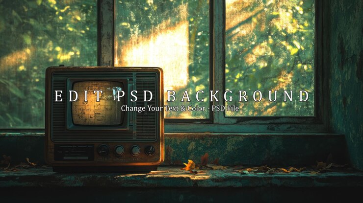 PSD vintage television by the window