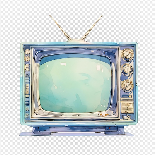 Vintage Telewizja Akwarel Malarstwo Ilustracja Izolowana Na Przezroczystym Tle Generatywny Ai
