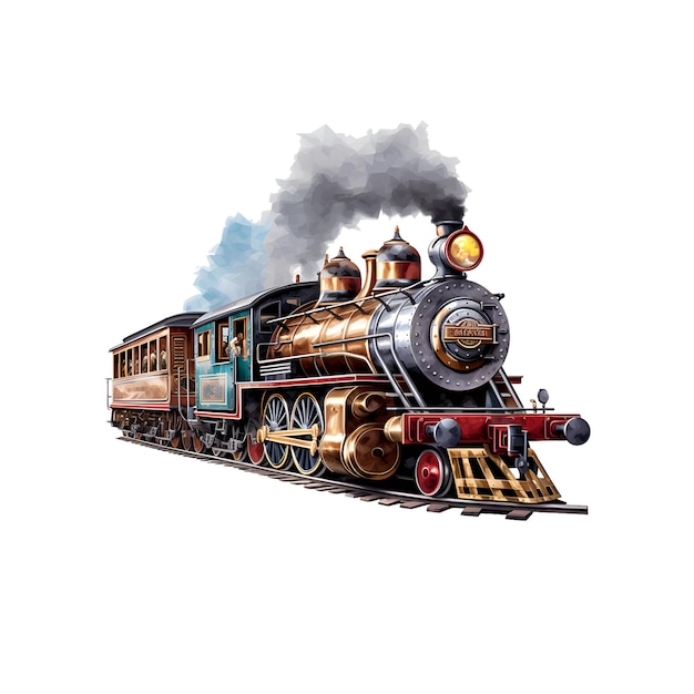 PSD vintage trein aquarel clipart bundel transparante png