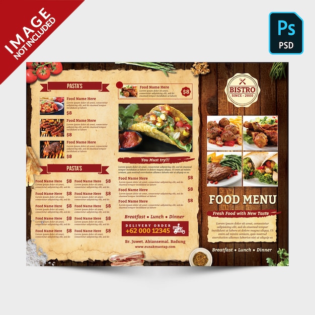 PSD vintage trifold menu front side