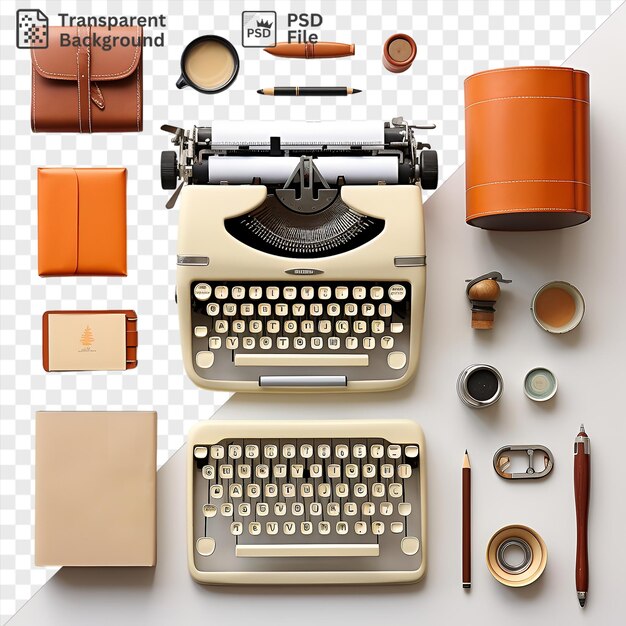 Vintage typewriter and stationery set on a transparent background