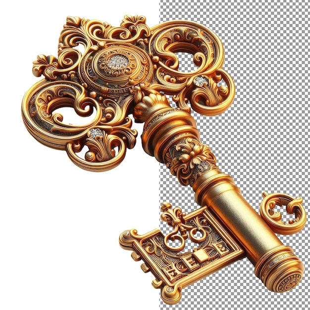 PSD vintage unlock isolated 3d old key on png background