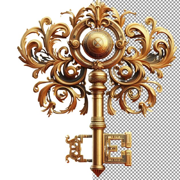 Vintage unlock isolated 3d old key on png background