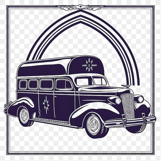 PSD vintage vehicle stamp collection outline art en monochrome frame designs voor tshirt clipart design