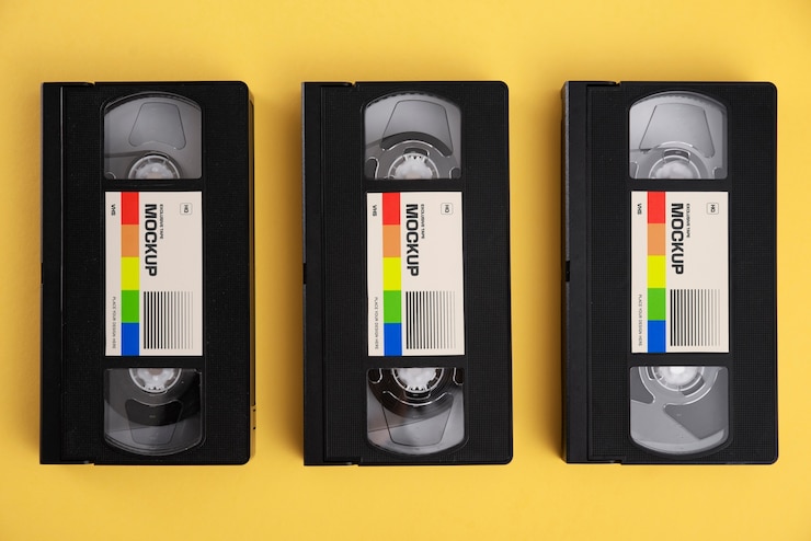 PSD vintage vhs cassette with magnetic tape
