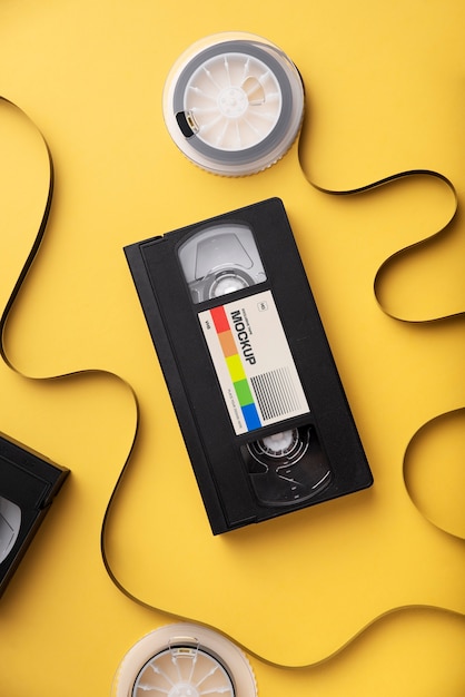 PSD vintage vhs cassette with magnetic tape