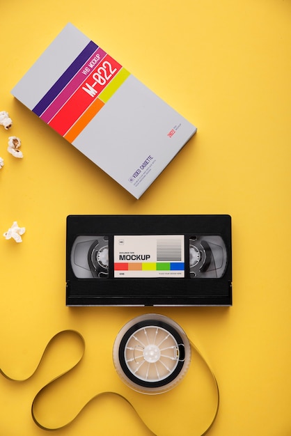 PSD vintage vhs cassette with magnetic tape