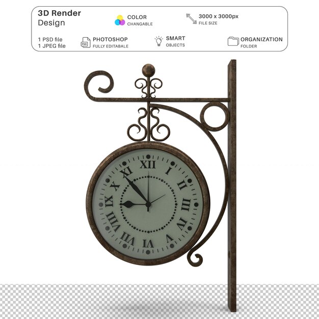 PSD vintage wall clock 3d modeling psd file realistic vintage clock