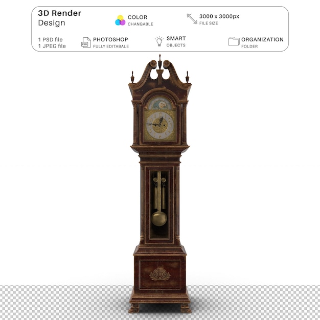 PSD vintage wall clock 3d modeling psd file realistic vintage clock