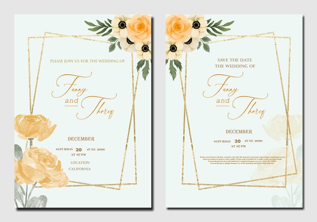 Vintage watercolor wedding invitation template with brown flower premium psd premium psd