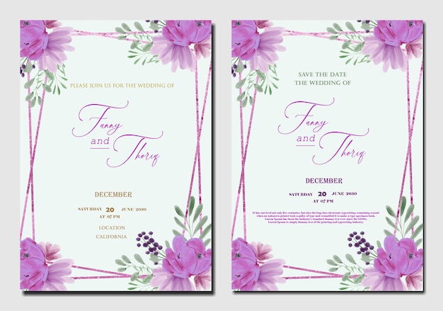 Vintage watercolor wedding invitation template with brown flower premium psd premium psd