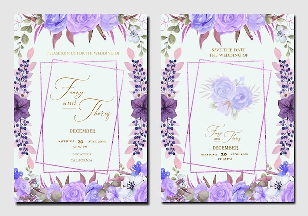 Vintage watercolor wedding invitation template with brown flower premium psd Premium Psd
