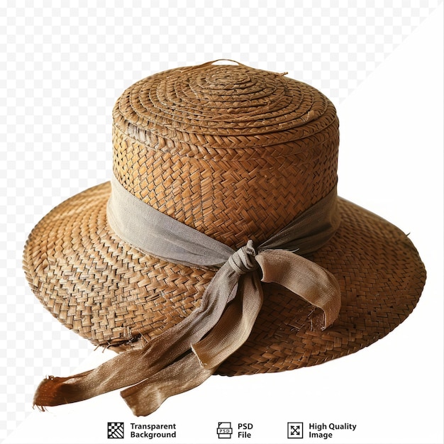 PSD vintage weave hat with brim and ribbon isolated on white isolated background