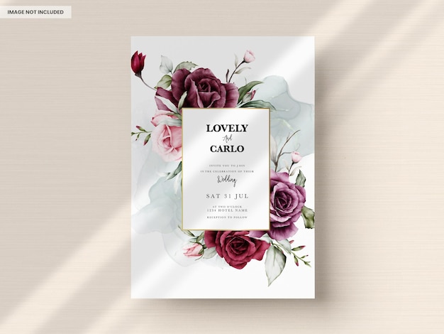 Biglietto d'invito matrimonio vintage con acquerello rose marrone