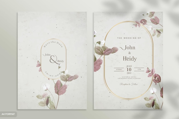 Vintage Wedding Invitation Template With Brown Flower