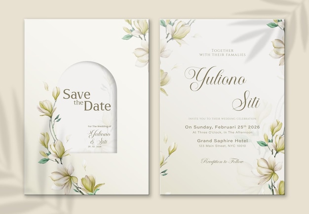 vintage wedding invitation template with yellow flower