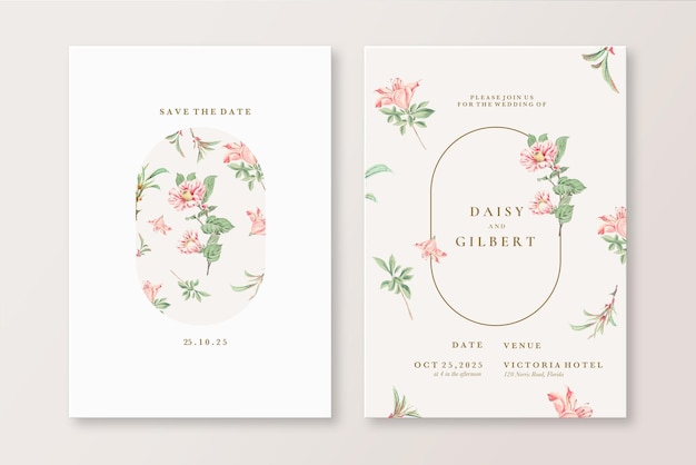 PSD vintage wedding invitation with foliage