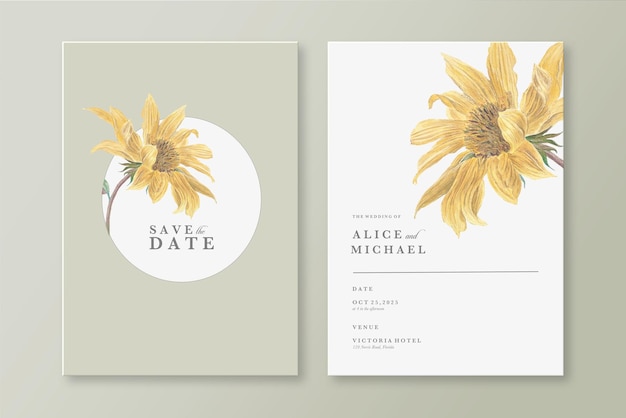 PSD vintage wedding invitation with sun flower