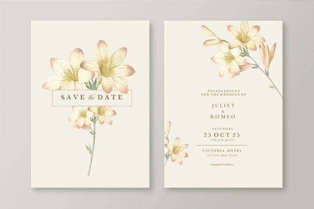 PSD vintage wedding invitation with yellow flower