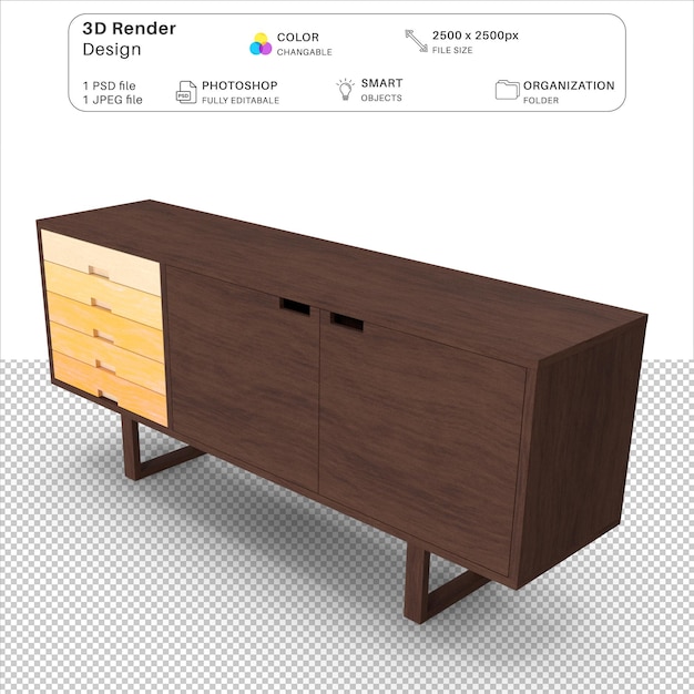 PSD vintage wooden cabinet3d modeling psd