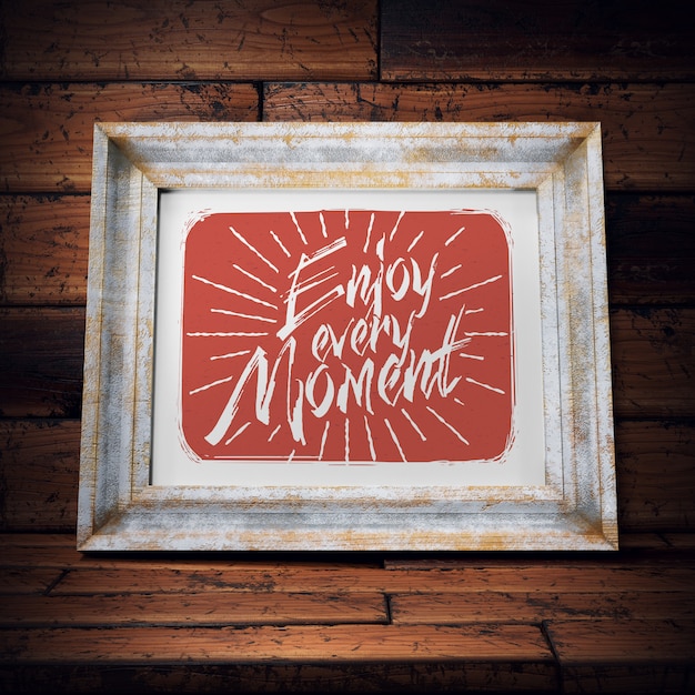 Vintage wooden picture frame mockup