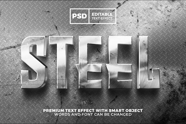 Vintage żelazo stal srebrny metal 3d edytowalny styl efektu tekstu