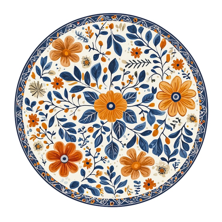PSD vintageinspired floral plate design with a circular shape