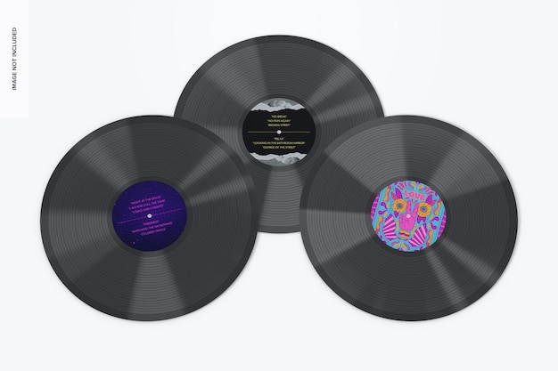 Mockup di dischi in vinile, vista dall'alto