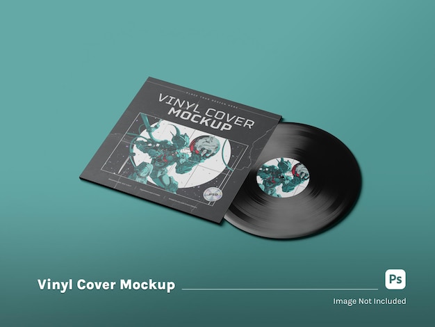 Vinyl mockup en cover isometrische weergave op hoog niveau