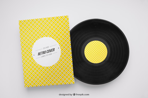 PSD vinyl mockup en gele flyer