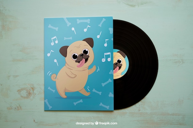 PSD mockup di vinile con design di cane