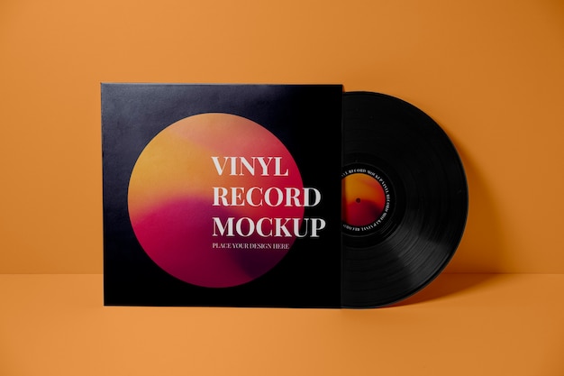 Vinyl record cover with orange background mockup