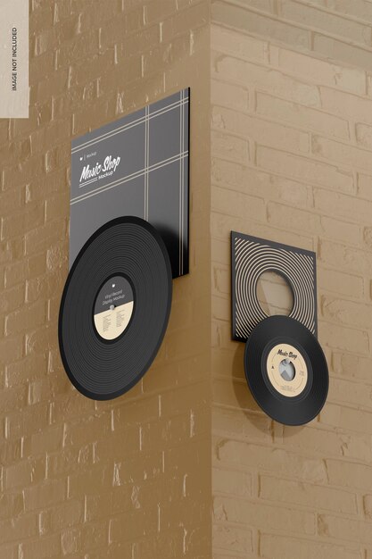 Vinyl record display mockup hanging