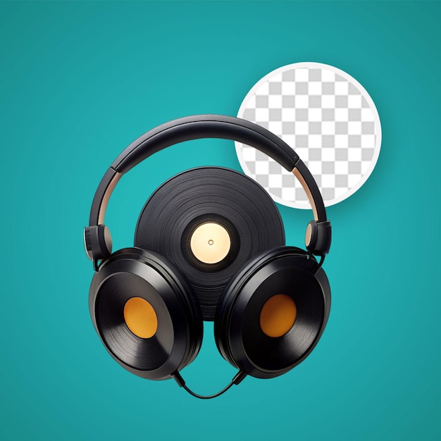 PSD vinyl record and headset isolated background