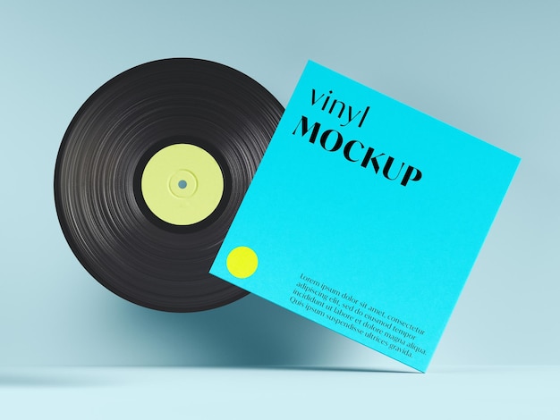 Vinyl Record Mockup with Floating Album Cover