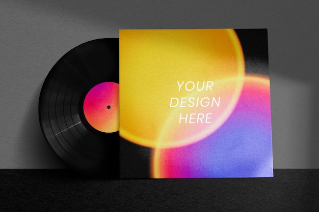 PSD vinyl record psd mockup with aesthetic led light