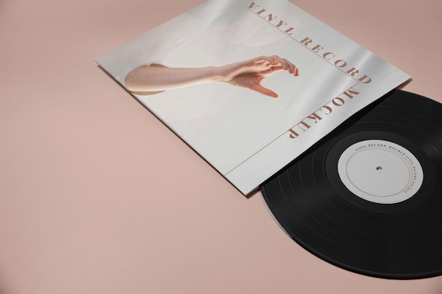 PSD vinyl record with cover high angle